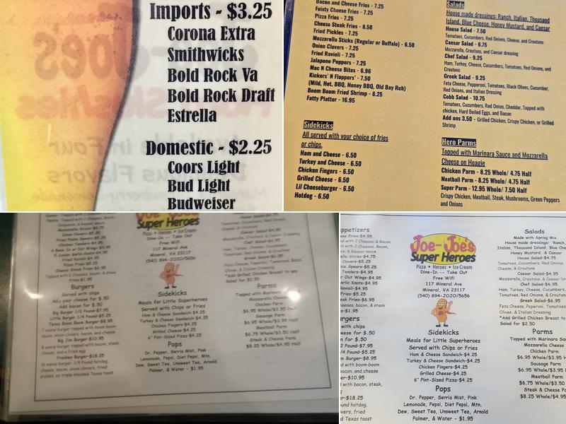 Joe-Joe's Super Heroes & Pizza Menu