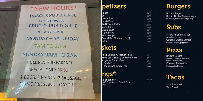 Bruce's Pub And Grub Menu