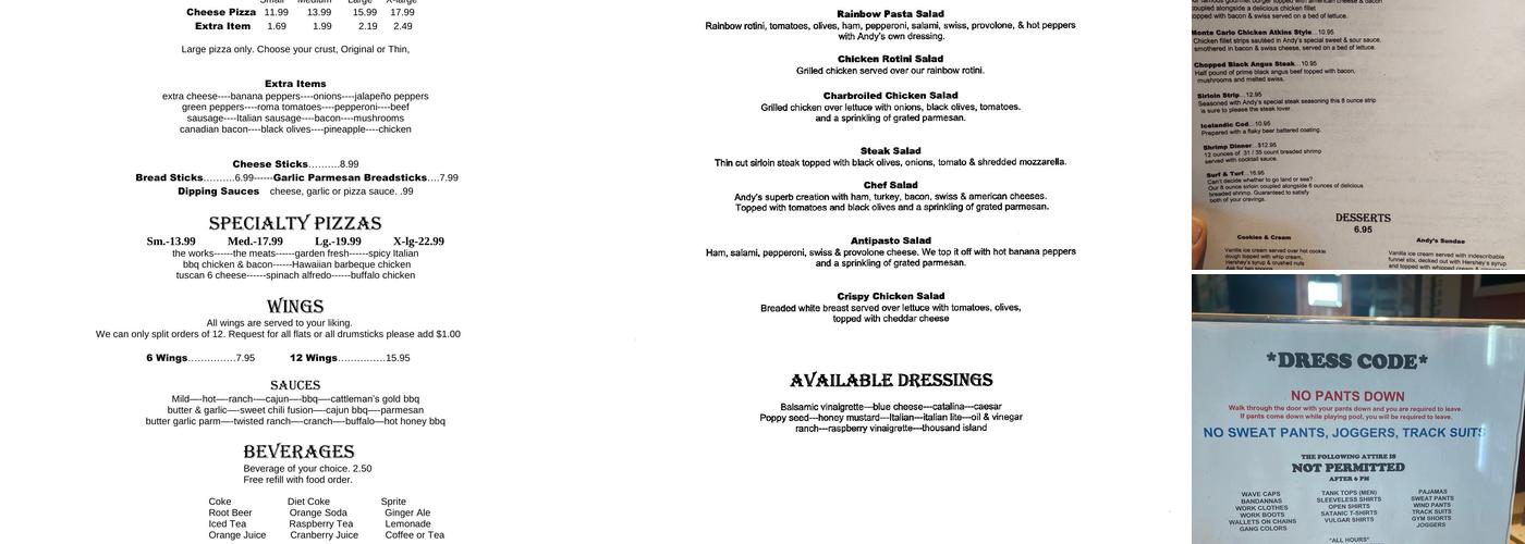 Andy's Pub Menu