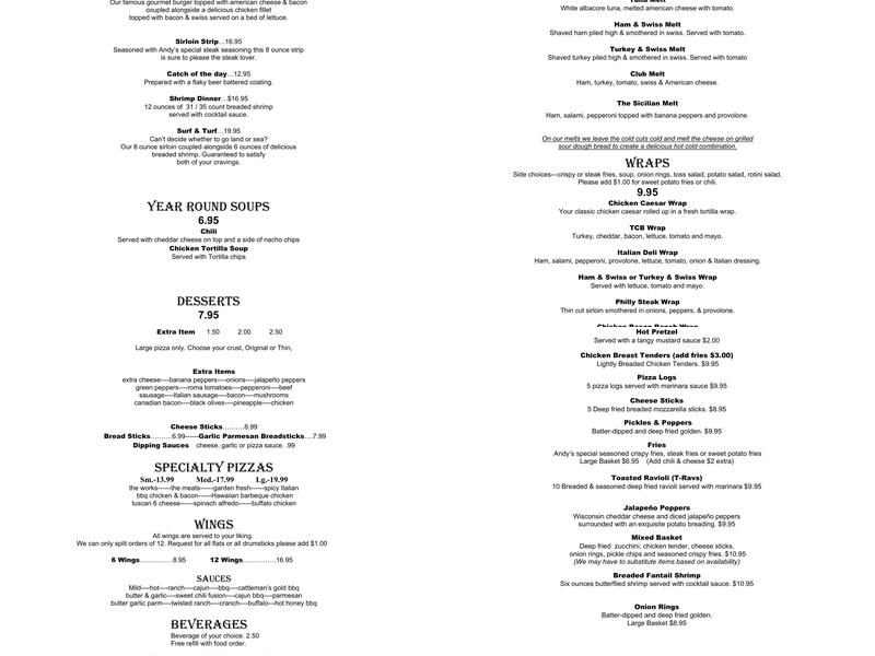 Andy's Pub Menu