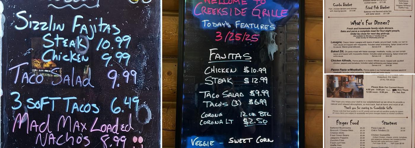 Creekside Bar & Grille Menu