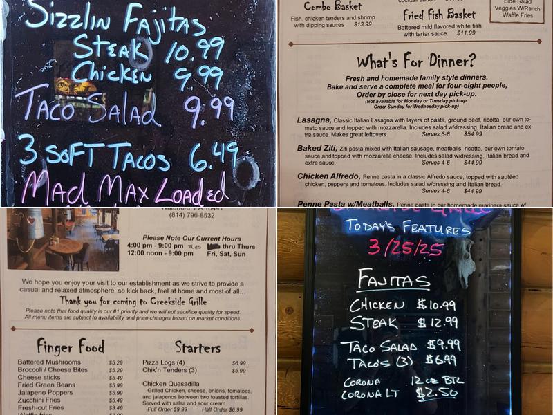 Creekside Bar & Grille Menu