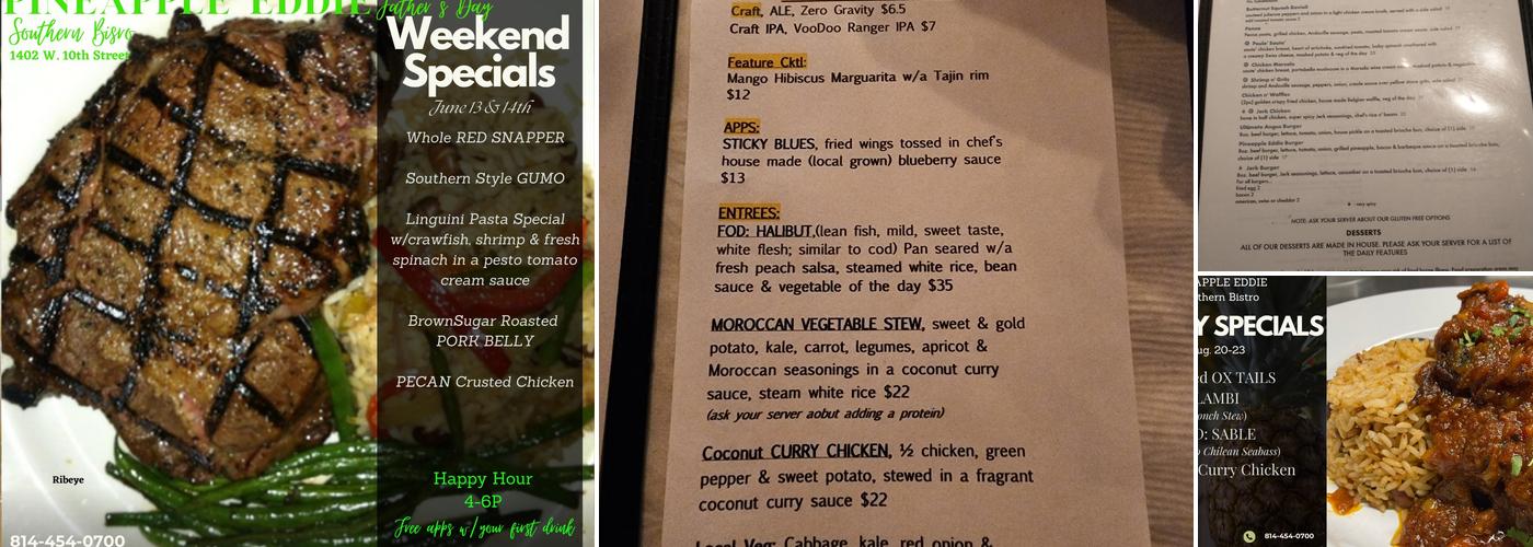 Pineapple Eddie Southern Bistro Menu