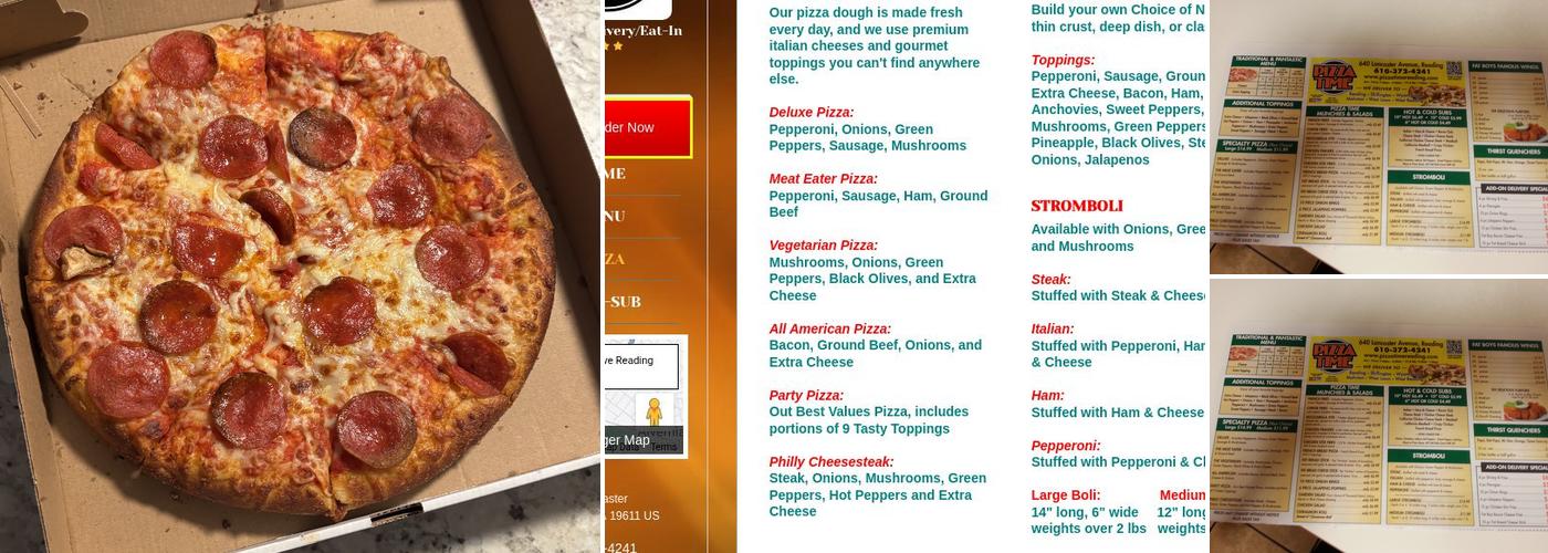 Pizza Time Menu