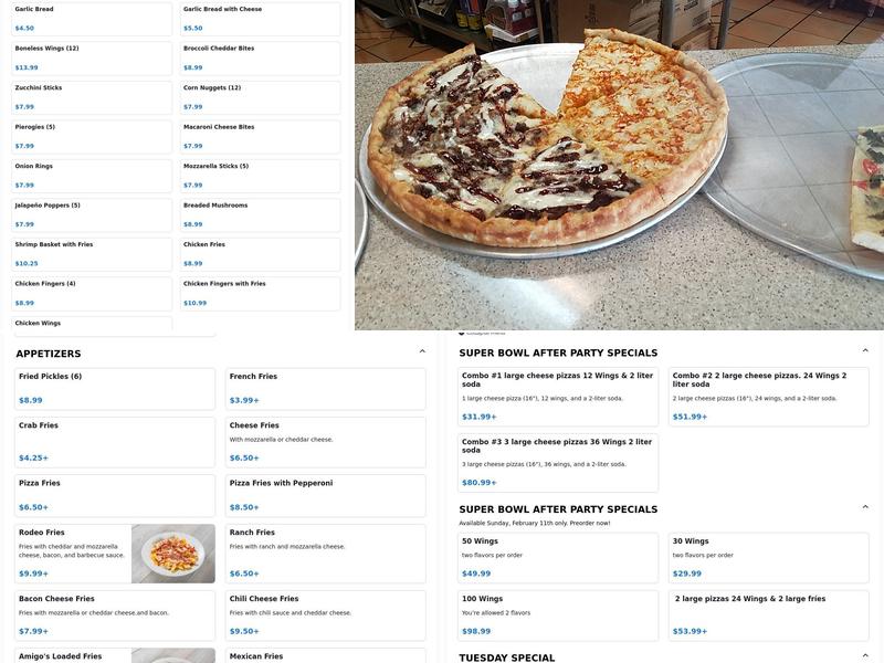 Amigo's Pizza Menu