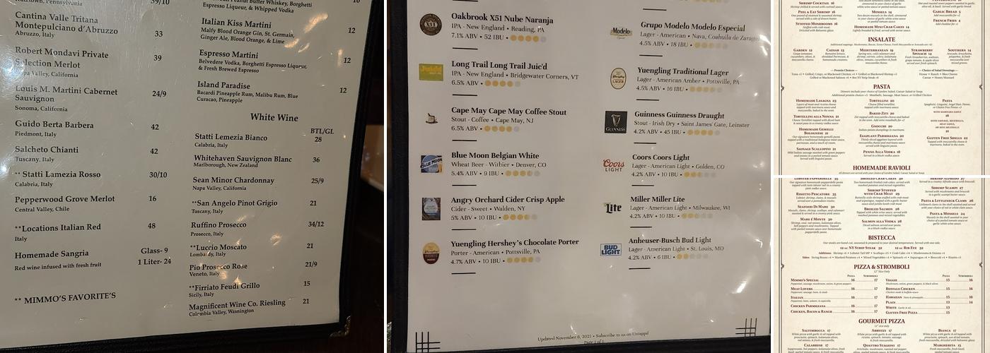 Mimmo's Italian Restaurant & Pizzeria Menu