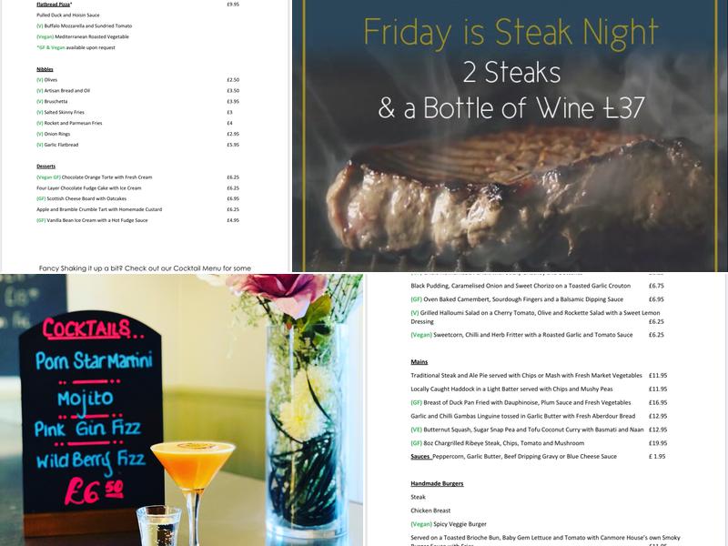 The Canmore House Bar and Restaurant Menu