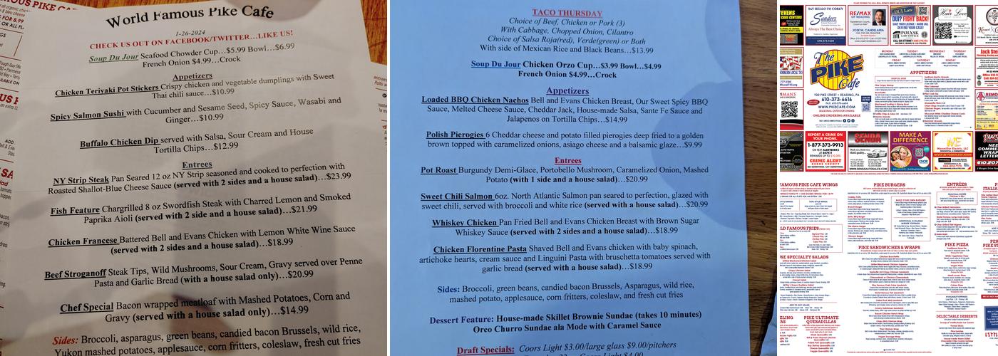 Pike Cafe Menu