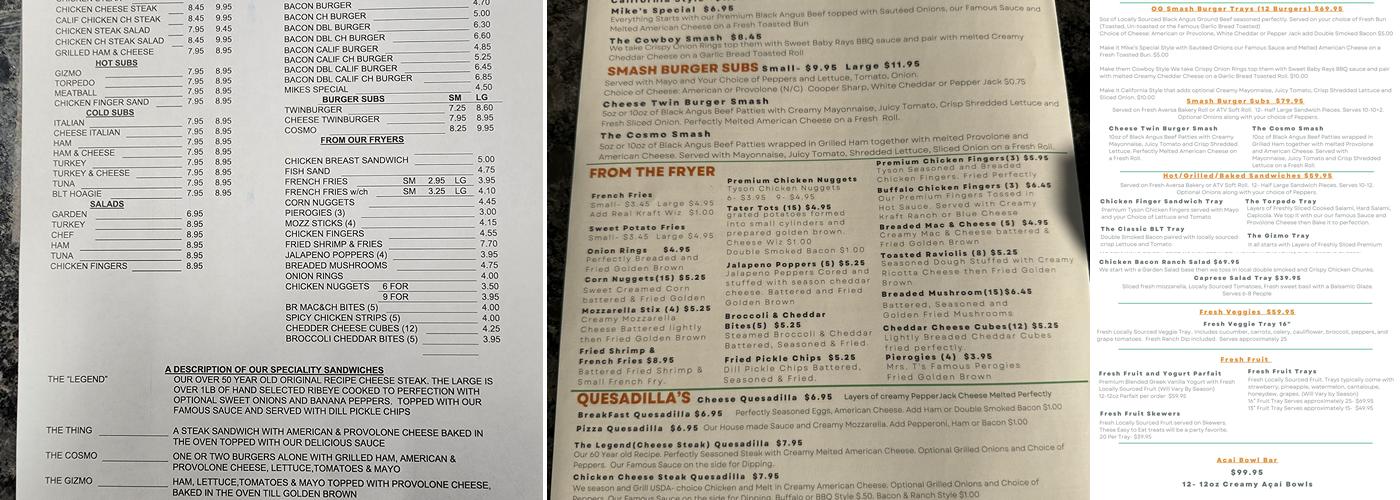Mike's Sandwich Shop Menu