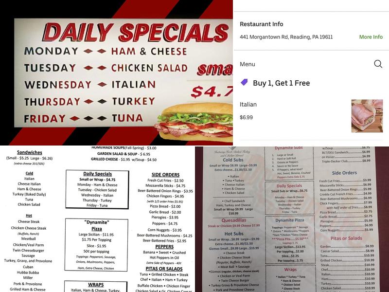 Dynamite Subs Menu