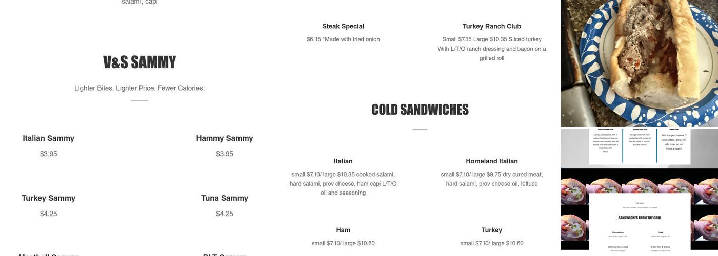 V & S Sandwich Shop Menu