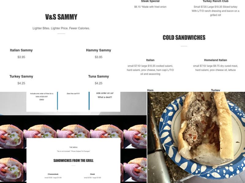 V & S Sandwich Shop Menu