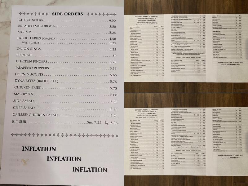 Esterly's Sandwich Shop Menu