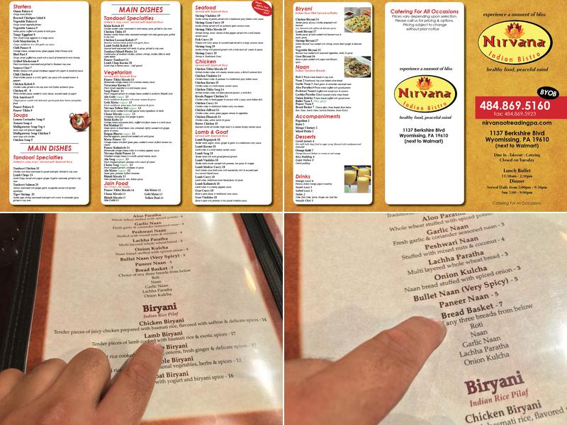 Nirvana Indian Bistro - Wyomissing, PA Menu