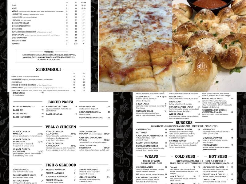 Gino's Cafe Italian Restaurant Pizzeria And Catering Menu