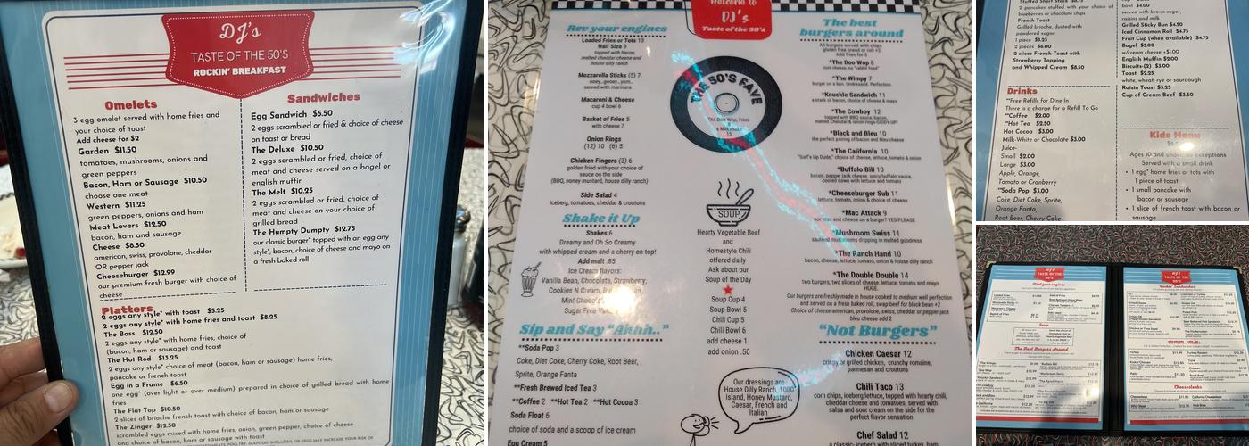DJ's Taste of the 50's Menu