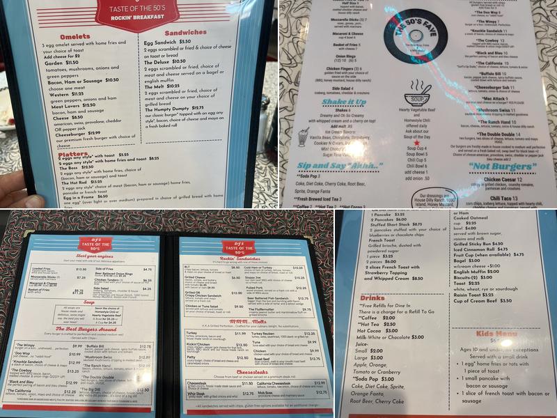 DJ's Taste of the 50's Menu