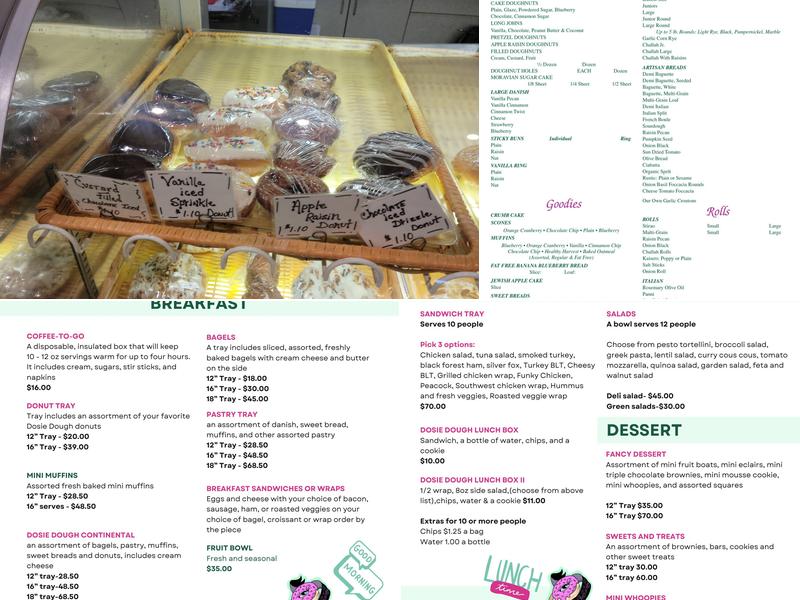 Dosie Dough Menu