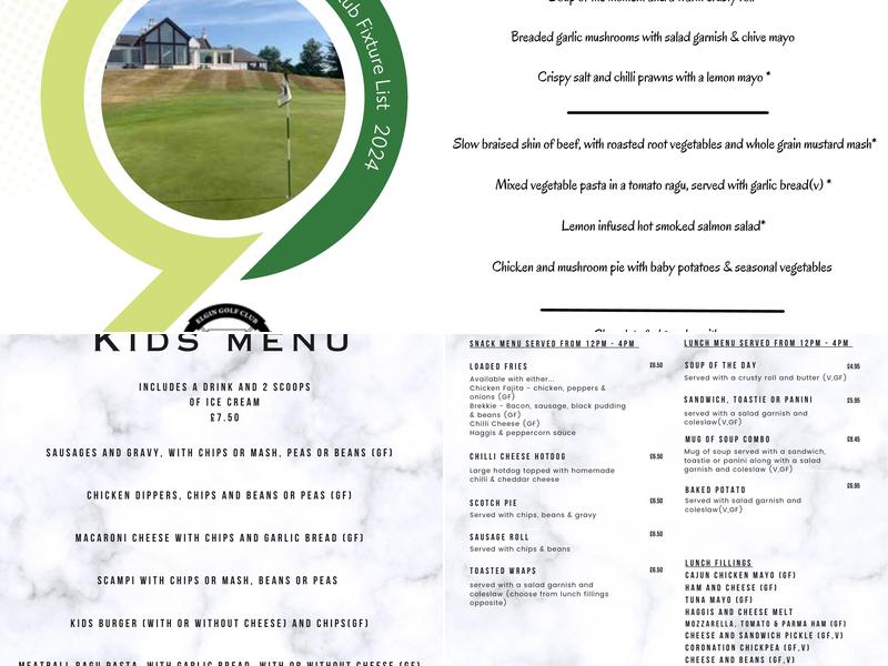 The Hardhillock Bar & Bistro at Elgin Golf Club Menu