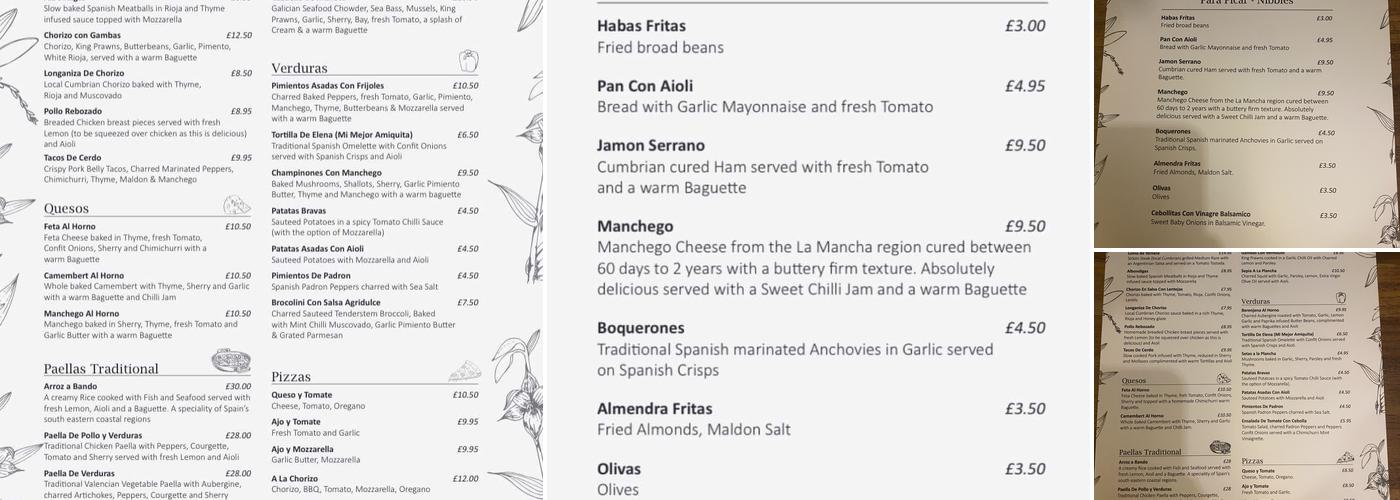 The Bank of Silloth Menu