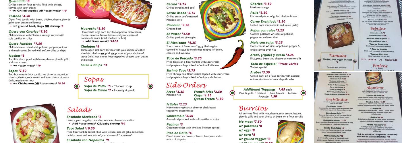 Cocina Mexicana Menu