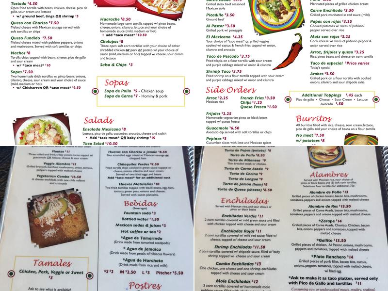 Cocina Mexicana Menu