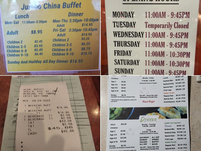 Regal Buffet Menu