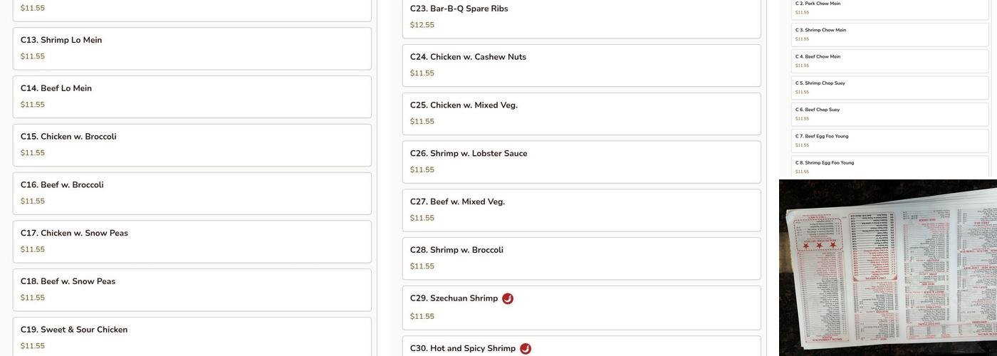 Best China Chef Menu