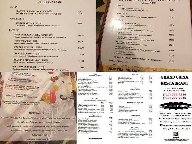Grand China Chinese Restaurant Menu