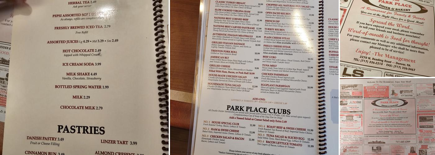 Park Place Diner Menu