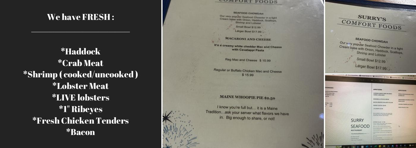 Surry Seafood Co Menu