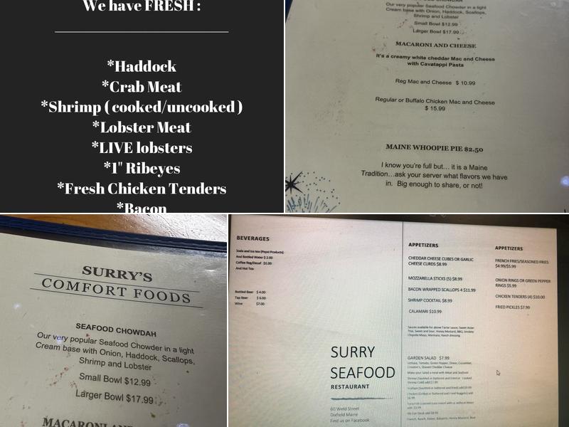 Surry Seafood Co Menu