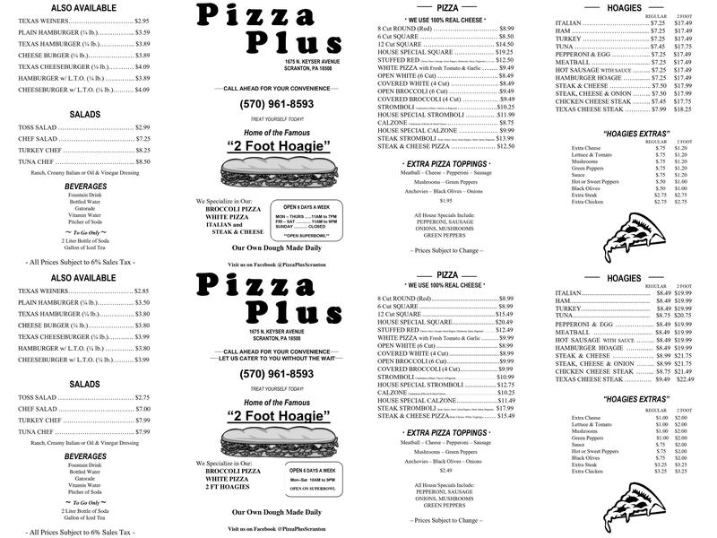 Pizza Plus Menu