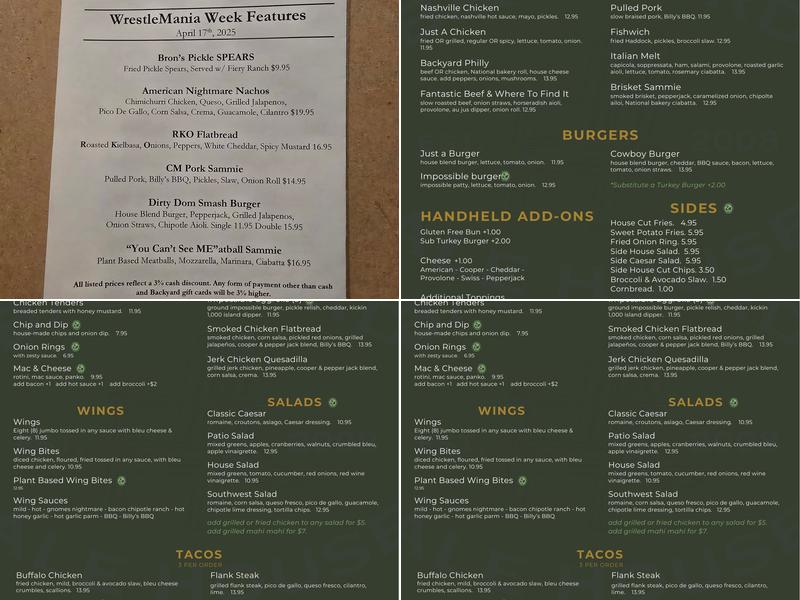 Backyard Ale House Menu