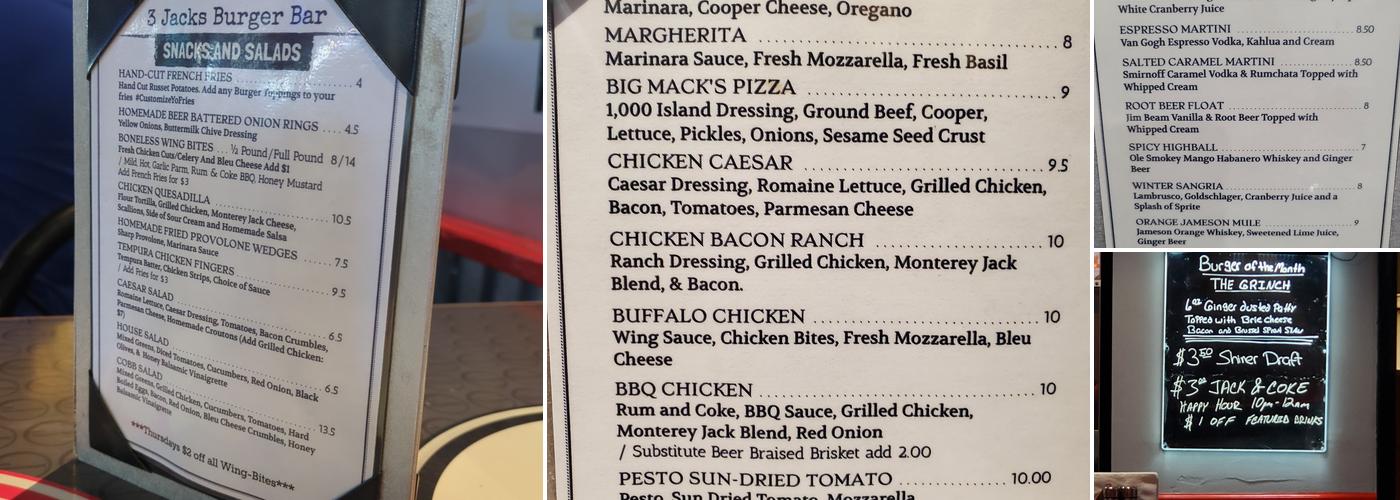 3 Jacks Burger Bar Menu