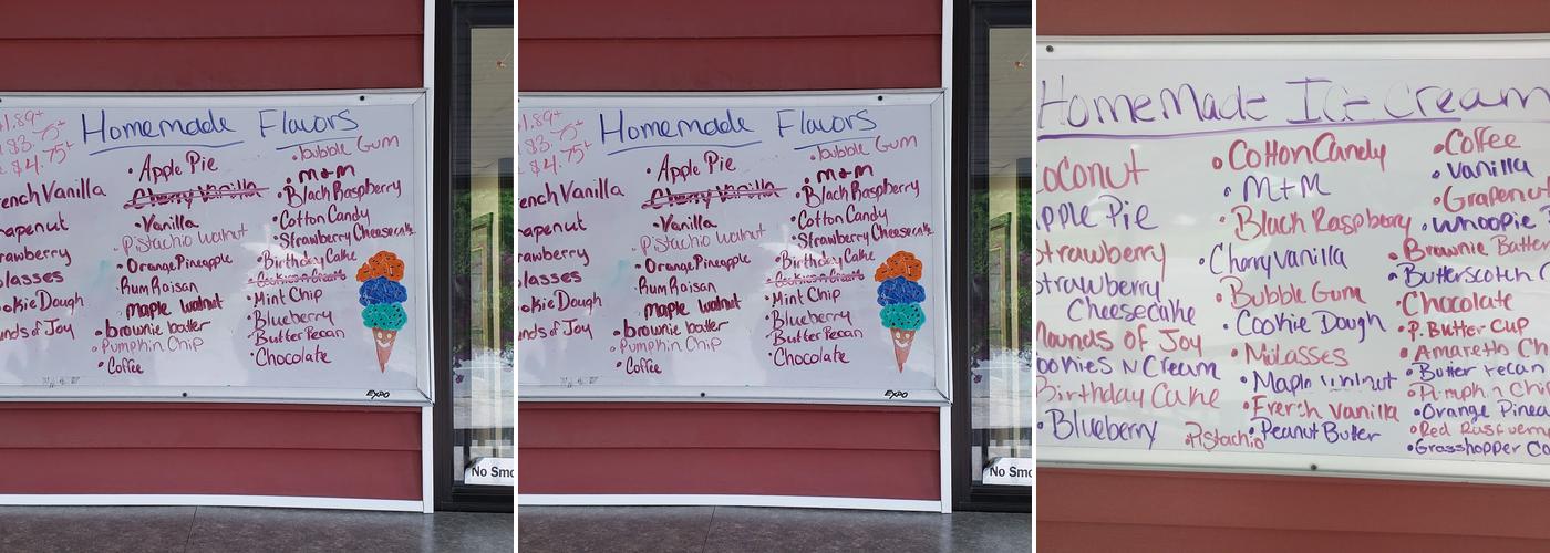 Ashley's Ice Cream Menu