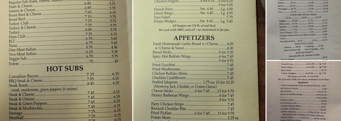 J J's Pizza & Subs Menu