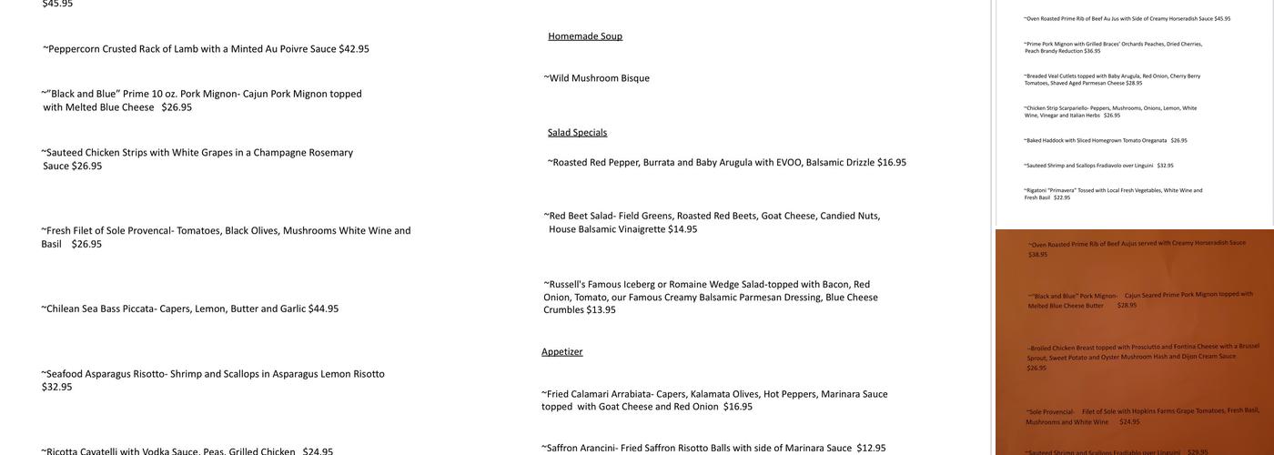 Russell Preno’s Restaurant Menu