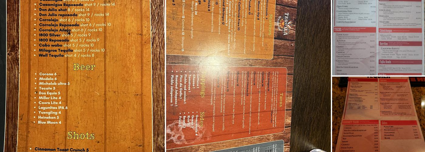 Tequila Mexican Grill and bar Menu