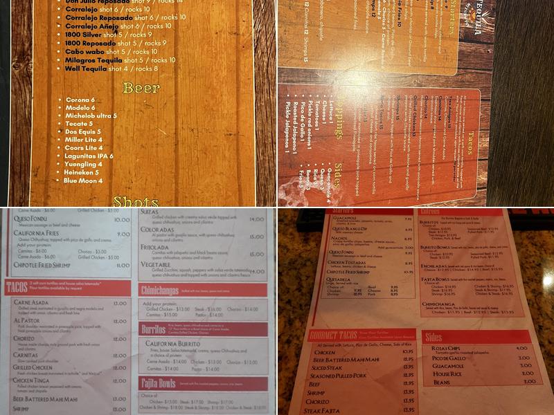 Tequila Mexican Grill and bar Menu