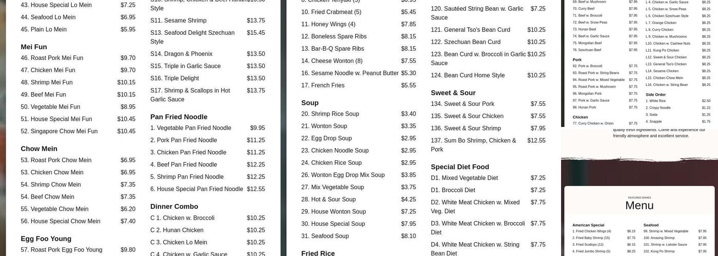 King Star Menu