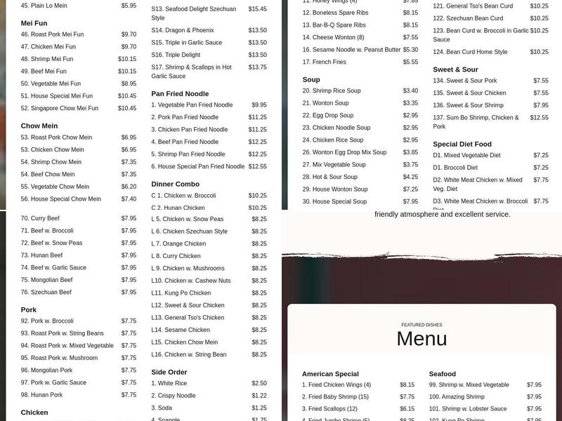 King Star Menu