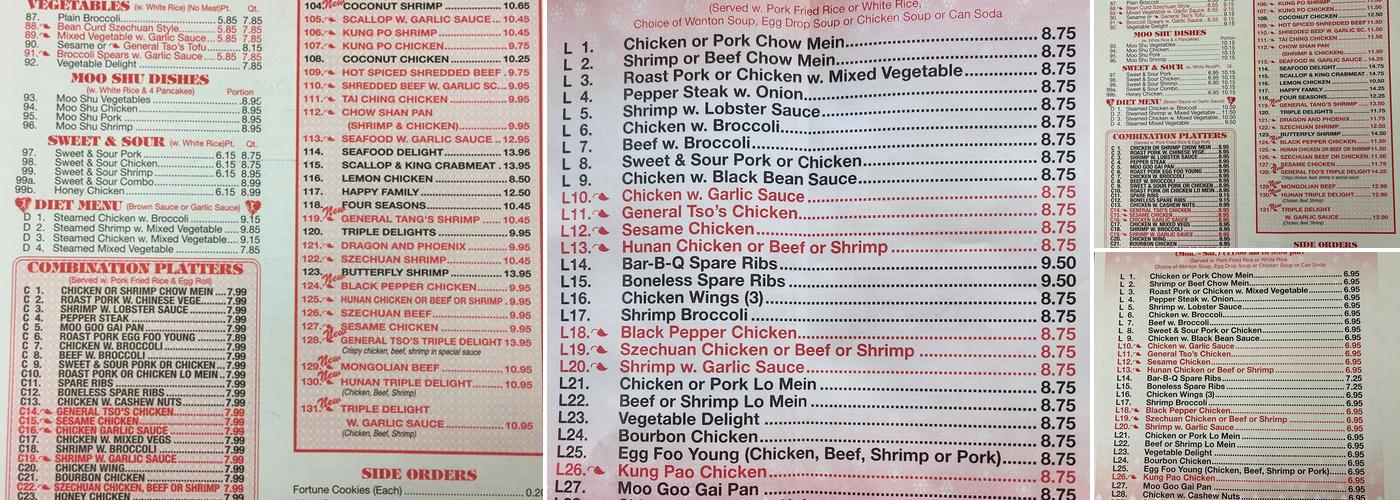 China One Menu