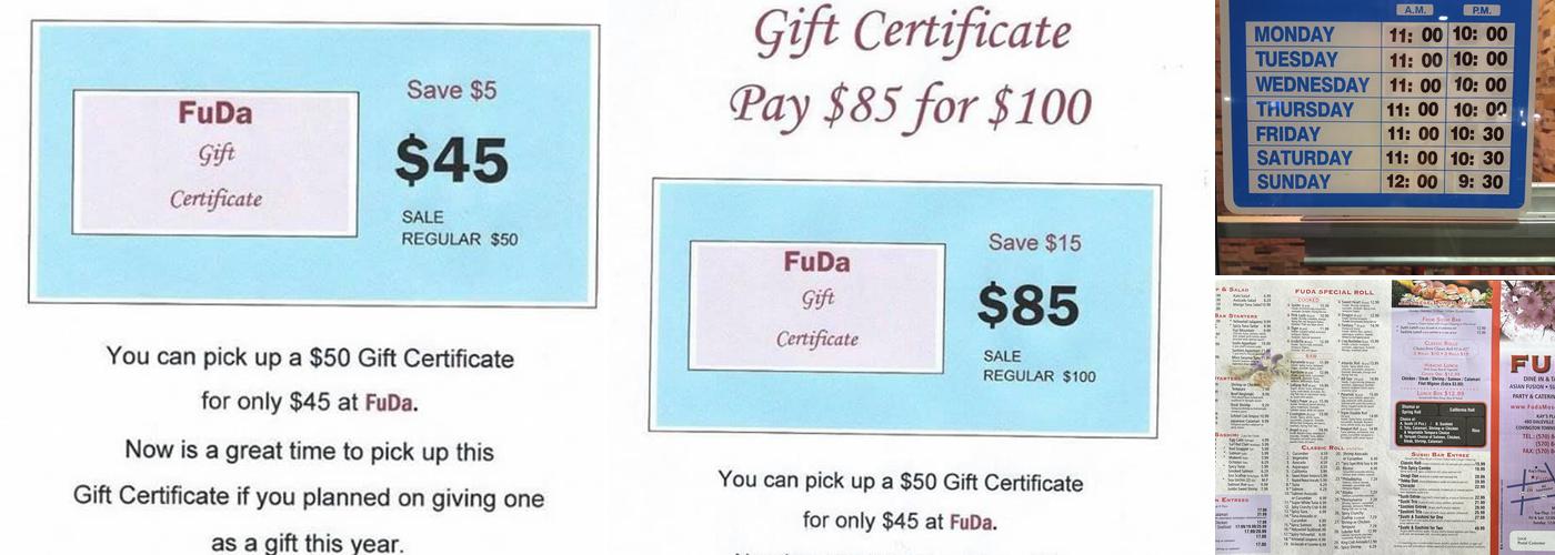 FuDa Sushi, Hibachi & Chinese Restaurant Menu