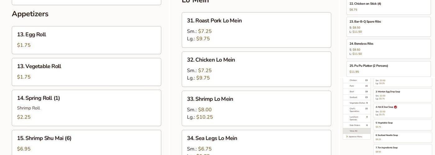 Beijing Chinese Restaurant Menu