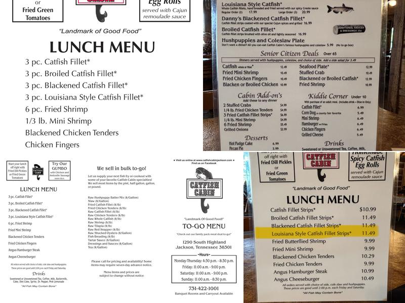 Catfish Cabin Menu
