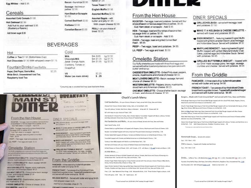 Chuck's Main St. Diner Menu