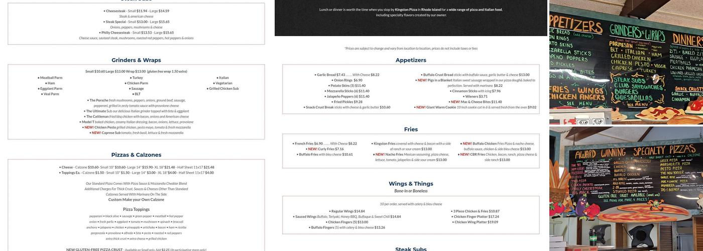 Kingston Pizza Charlestown Menu