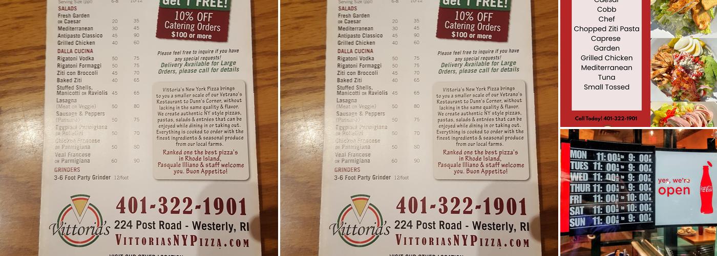 Vittoria's NY Pizza Menu