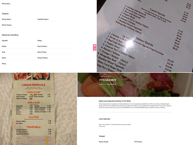 Sakura Japanese Restaurant Menu